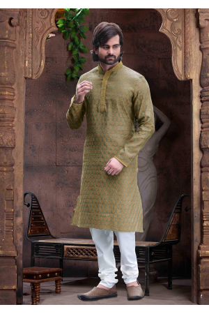 Pickle Green Color Silk Kurta Set